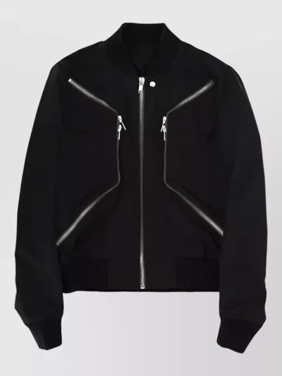 Rick Owens Heizer Flight Jacket Ribbed Cuffs Zipper In Black