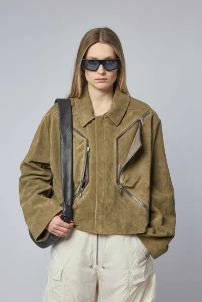 Rick Owens Heizer Mac Leather Jacket In Brown