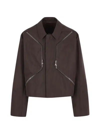 Rick Owens Heizer Flight Zip-detail Cropped Jacket In Brown