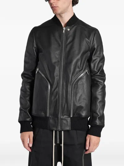 Rick Owens Heizer Zip-pocket Leather Bomber Jacket In Black