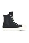 Rick Owens Contrasting-toe Cap Lace-up Sneakers In Black & Milk
