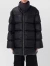 Rick Owens High Collar Long Padded Quilted Jacket In Black