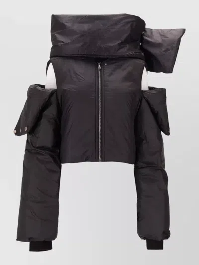 Rick Owens High Collar Long Sleeve Padded Jacket In Black