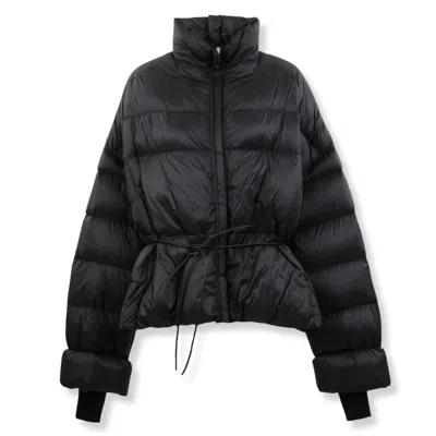 Rick Owens High Collar Quilted Down Coat In Black