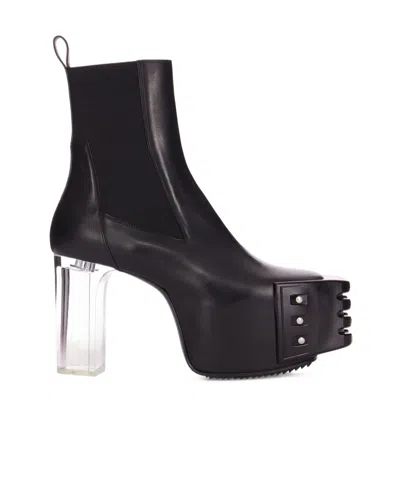 Rick Owens Minimal Grill Beatle Leather Platform Ankle Boots In Black