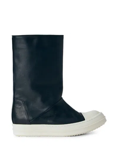 Rick Owens High Leather Boots With A Rubber Sole.round Toeslip-on Stylerubber Sole In Black
