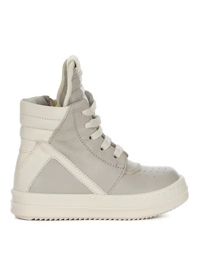 Rick Owens Kids' High Leather Sneakers In Gray
