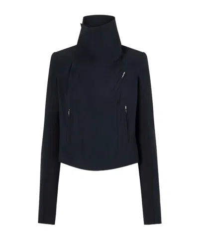 Rick Owens High Neck Diagonal Zip Cropped Jacket In Black