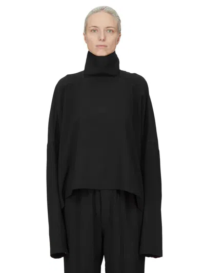 Rick Owens High Neck Long Sleeve Relaxed Top Buttons In Black