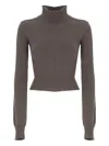 Rick Owens Cropped Ribbed Cotton Turtleneck Crewneck Sweater In Gray