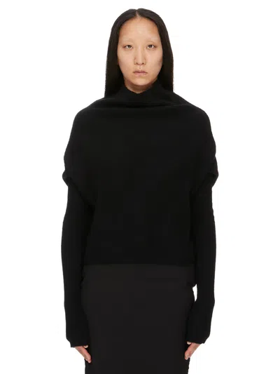 Rick Owens High Neck Ribbed-knit Sweater With Draped Sleeves Size S In Black