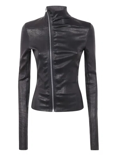Rick Owens High-neck Zip-front Jacket In Black