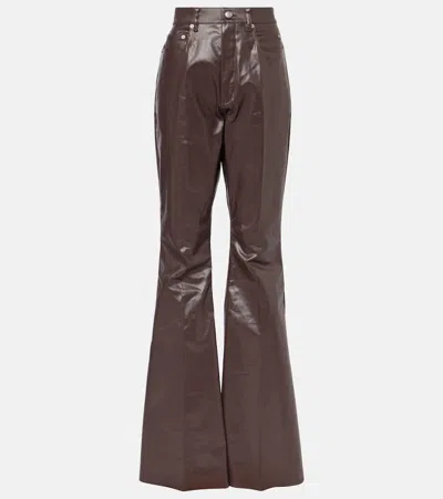 Rick Owens High-rise Coated Canvas Straight Pants In Brown