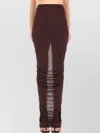 Rick Owens High Slit Bodycon Skirt With Sheer Fabric In Brown
