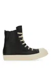 Rick Owens Men Leather High-top Sneakers In Black