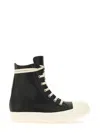 Rick Owens Black High Top Sneakers With Oversized Laces In Leather In Black