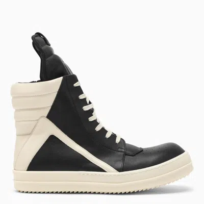Rick Owens High Top Black And White Leather Trainer For Men