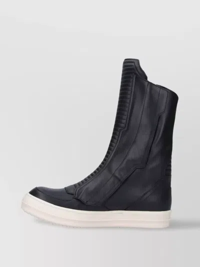 Rick Owens High-top Boots With Contrast Sole And Ribbed Detailing In Black