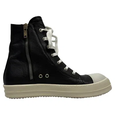 Rick Owens High Top Lace Up Sneakers In Black Leather