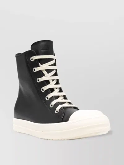 RICK OWENS HIGH-TOP LEATHER SNEAKERS RUBBER SOLE