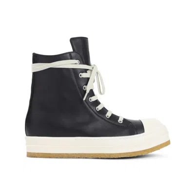 Rick Owens High-top Leather Sneakers With Rubber Toe Cap In Black