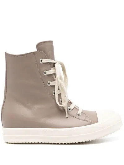 Rick Owens High Top Sneaker With Laces And Side Zip In Neutral