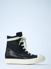 Rick Owens Black High Top Sneakers With Oversized Laces In Leather In Multi