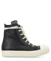 Rick Owens Black High Top Sneakers With Oversized Laces In Leather In Black