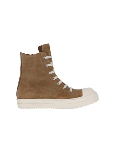 Rick Owens Temple Lace-up Zip Sneakers In Brown