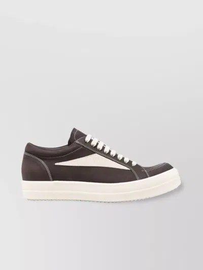 RICK OWENS HIGH-TOP SUEDE SNEAKERS WITH TRIANGULAR LEATHER APPLIQUÉ