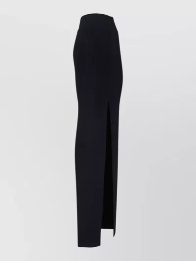 Rick Owens High Waist Midi Skirt Ribbed Side Slit In Blue