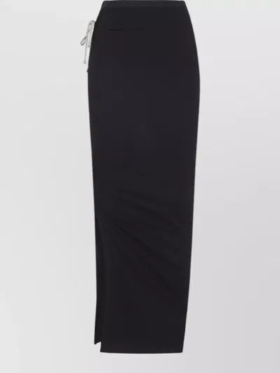 Rick Owens High Waist Midi Skirt Side Tie Slit In Black