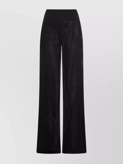 RICK OWENS HIGH WAIST WIDE LEG TROUSERS WITH SATIN FINISH