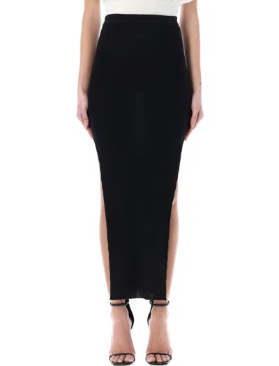Rick Owens High Waist Wool-blend Ribbed Sacri Skirt In Black For Women
