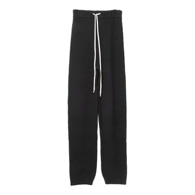 RICK OWENS HIGH-WAISTED BLACK CASHMERE PANTS WITH DRAWSTRING DETAIL