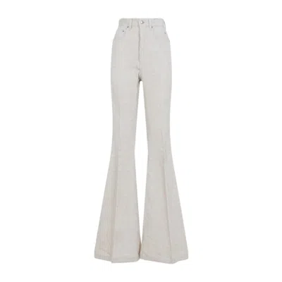 RICK OWENS HIGH-WAISTED FLARED PANTS WITH TEXTURED COTTON-LINEN BLEND