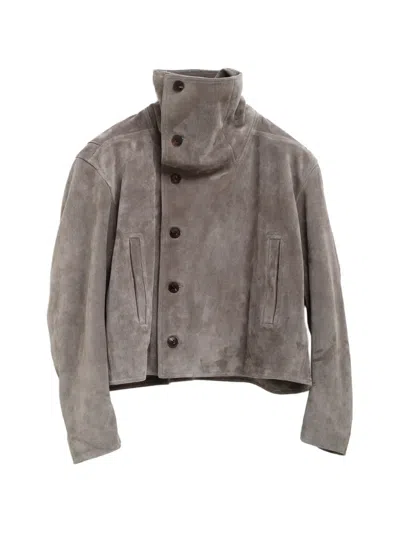 Rick Owens High-neck Buttoned Jacket In Gray