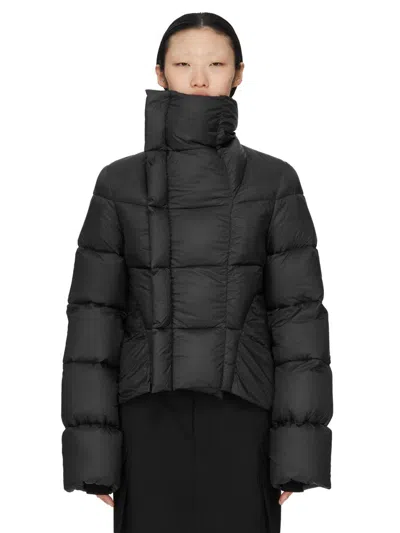 Rick Owens High-neck Down Jacket With Zip Closure And Ribbed Cuffs In Black