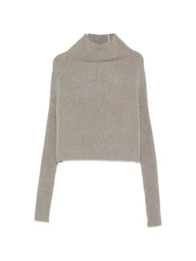 Rick Owens High-neck Ribbed-sleeve Sweater In Gray