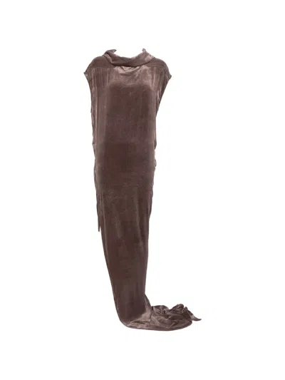 Rick Owens High Neck Sleeveless Long Dress Open Back In Brown