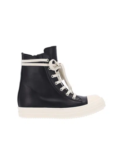 Rick Owens High-top Leather Sneakers In Black