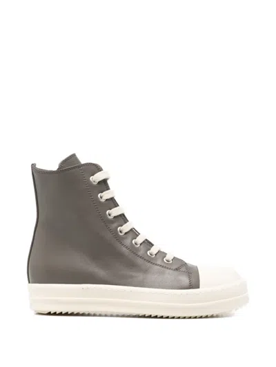 Rick Owens Kids' High-top Zip Leather Sneakers In Gray