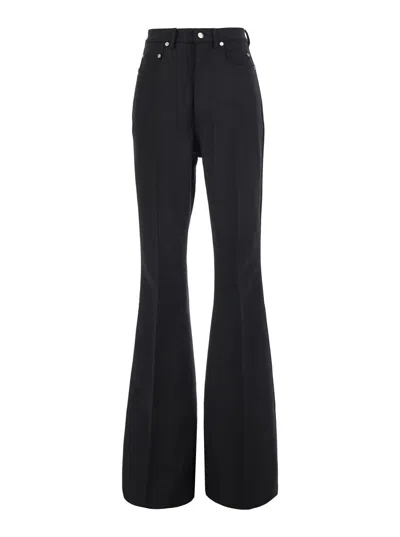 Rick Owens High-waist Cotton Bootcut Wide-leg Pants With Belt Loops And Five Pockets In Black