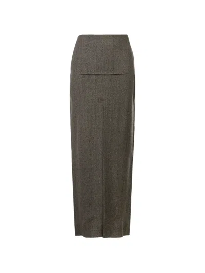 Rick Owens High-waisted Slit-detail Midi Skirt In Grey