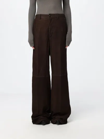 Rick Owens High-waisted Suede Calf Leather Flared Trousers In Brown