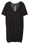 Rick Owens Hiked Asymmetric Drape Detail Jersey T-shirt In Black