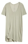 Rick Owens Hiked Asymmetric Drape Detail Jersey T-shirt In Celadon