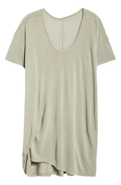 Rick Owens Hiked Asymmetric Drape Detail Jersey T-shirt In Celadon