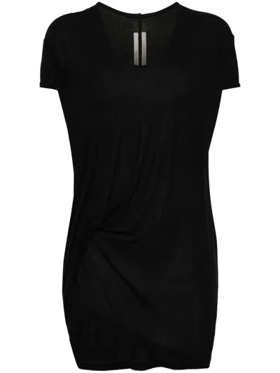 Rick Owens Hiked Gathered Long T-shirt In Black