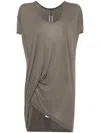 Rick Owens Draped Side Detail T-shirt In Grey